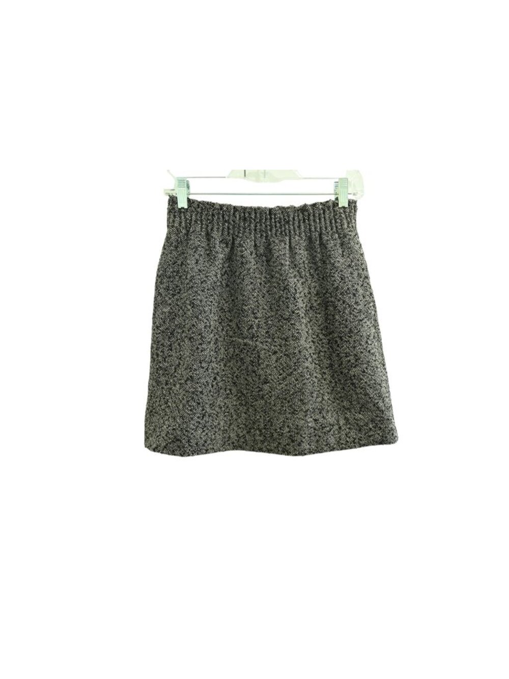 J.Crew Outlet Herringbone Sidewalk Mini Skirt Sz 00 Black Pull On Wool Blend